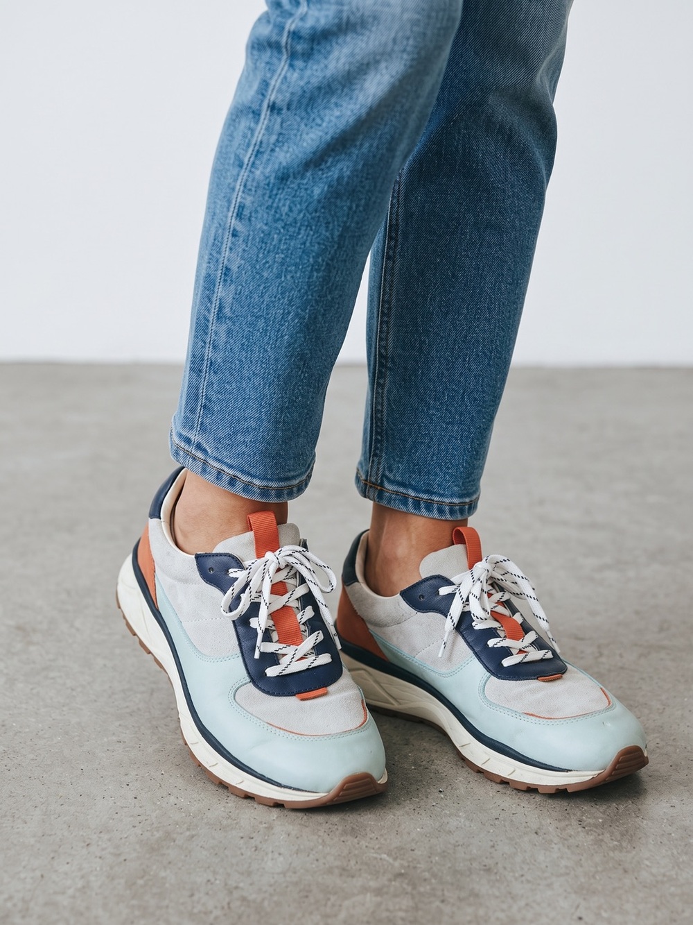 Madewell Light Blue, Navy & Orange Retro Trainer Sneakers size W10 & M8.5